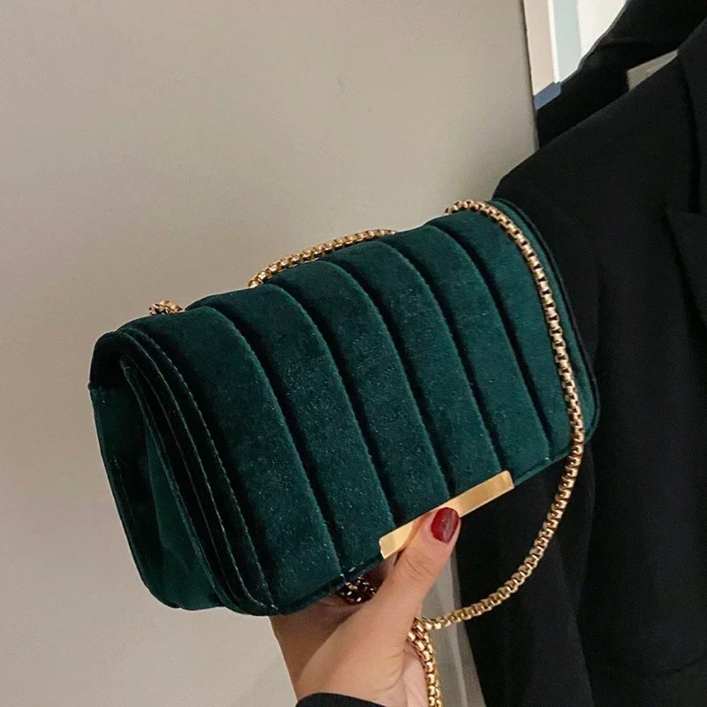 Dark Green Velvet Crossbody Bsg